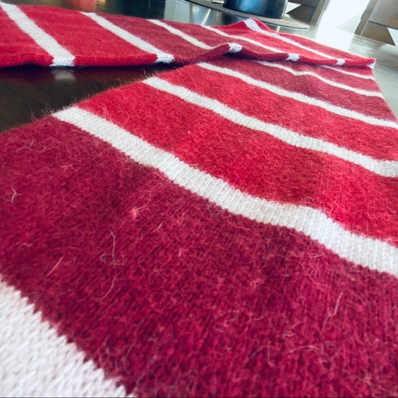 Merona Fuzzy Rabbit Hair Blend Burgundy White Red Stripe Knit Scarf 58" Length - Picture 9 of 16